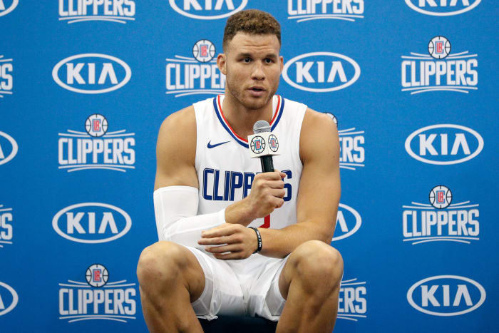 Blake Griffin taking questions from the media.