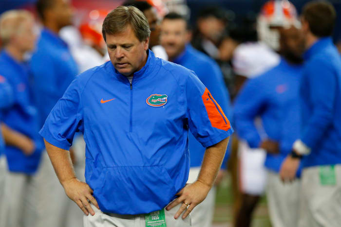 A closeup of Jim McElwain