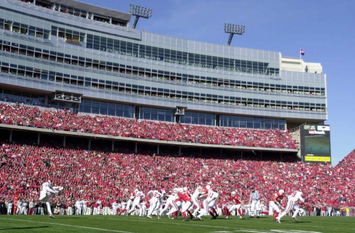 General view of Memorial Stadium from field level.