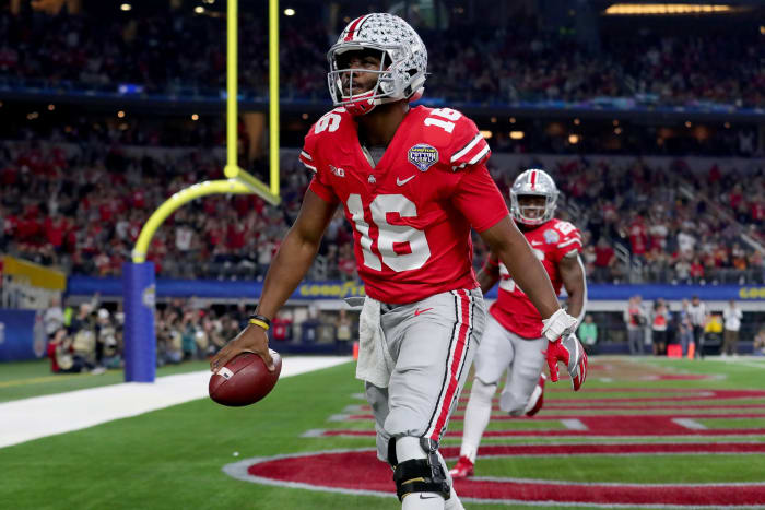 J.T. Barrett celebrating an Ohio State touchdown.