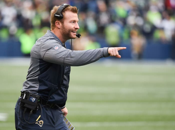 Rams coach Sean McVay pointing.