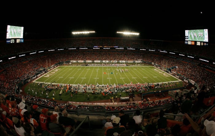 General view of the stadium as the Oklahoma Sooners take on the Miami Hurricanes