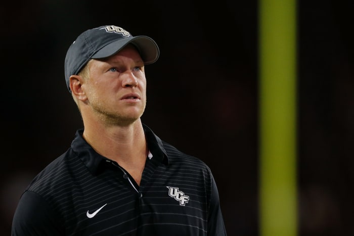 A closeup of UCF coach Scott Frost.