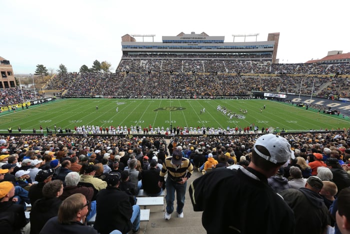 A general view of Colorado's football field during a game.