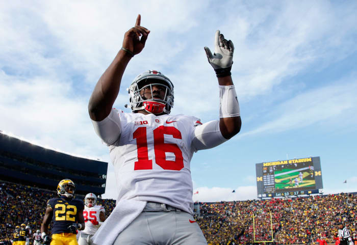 J.T. Barrett celebrating during Ohio State's game against Michigan.