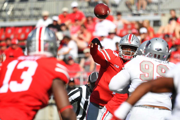 Dwayne Haskins throwing a pass against UNLV.