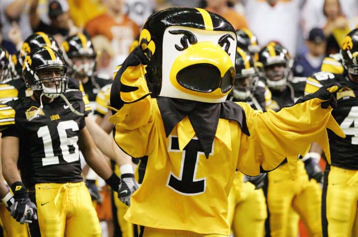 Iowa mascot pumps up the crowd.