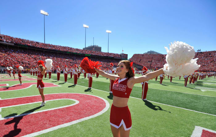 Nebraska cheerleaders perform before a game.