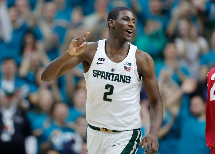 A closeup of Jaren Jackson in a Michigan State Spartans uniform.