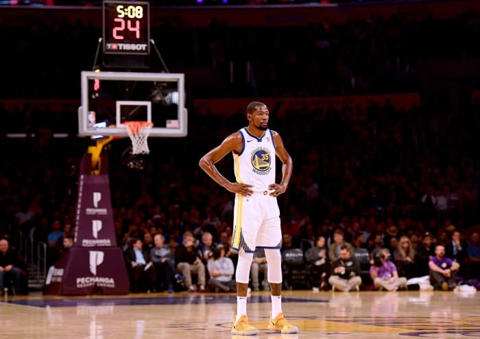Kevin Durant standing center court.
