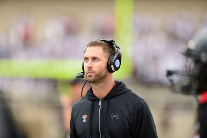 A closeup of Texas Tech coach Kliff Kingsbury.
