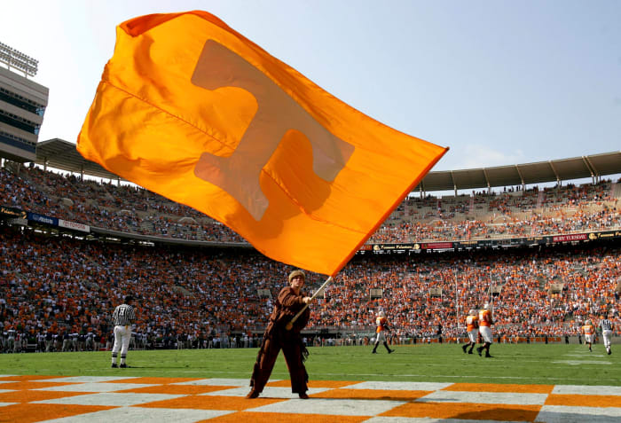 Tennessee's mascot waves the school flag.