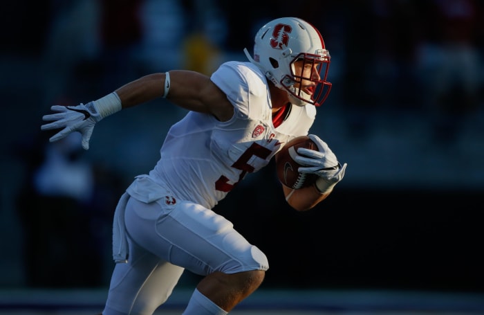 Christian McCaffrey running the ball for Stanford.