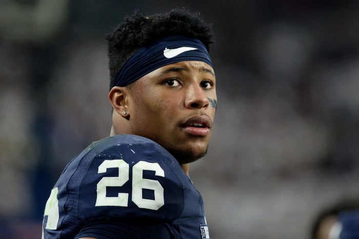 A closeup of Penn State's Saquon Barkley.