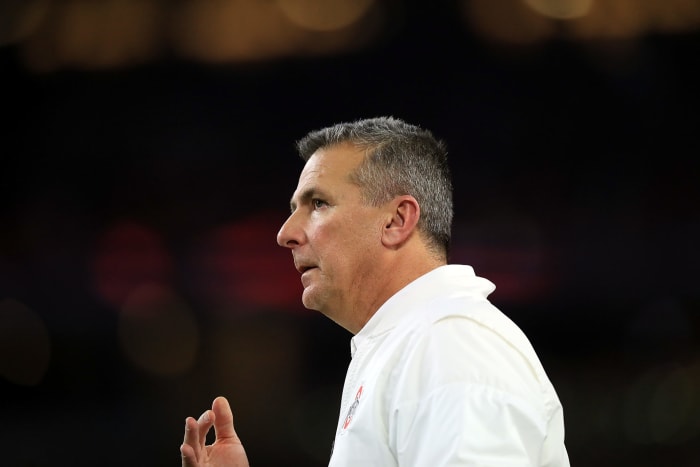 ARLINGTON, TX - DECEMBER 29: Head coach Urban Meyer of the Ohio State Buckeyes during the Goodyear Cotton Bowl against the USC Trojans in the second quarter at AT&T Stadium on December 29, 2017 in Arlington, Texas. (Photo by Ronald Martinez/Getty Images)