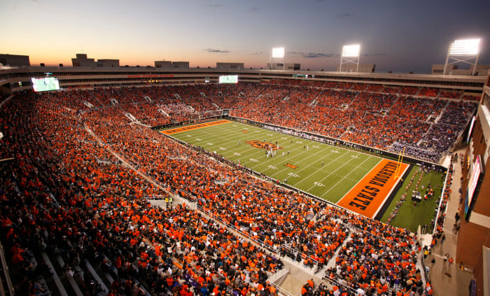 An overhead view of Boone Pickens Stadium.