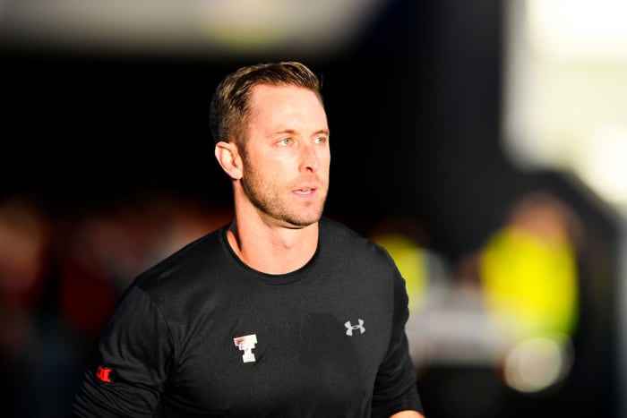 A closeup of Texas Tech football coach Kliff Kingsbury.