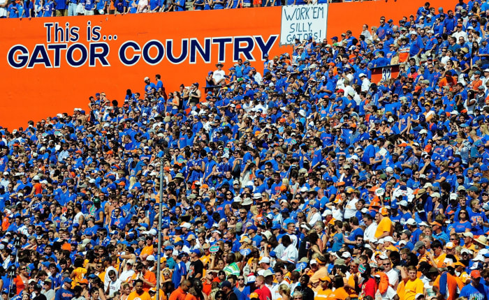 A view of Florida Gators fans during a football game.