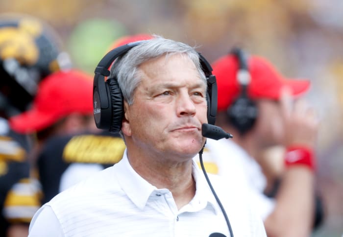 Kirk Ferentz on the sideline during game.