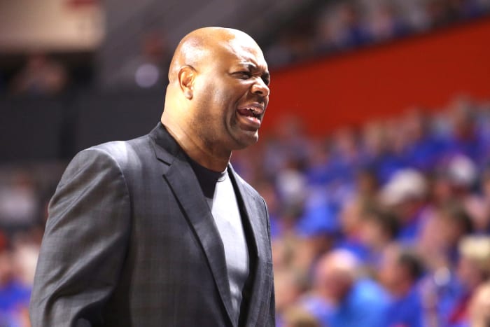A closeup of Leonard Hamilton during a Florida State basketball game.