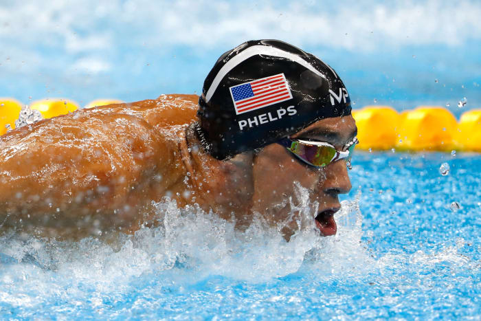 Michael Phelps swimming the butterfly.