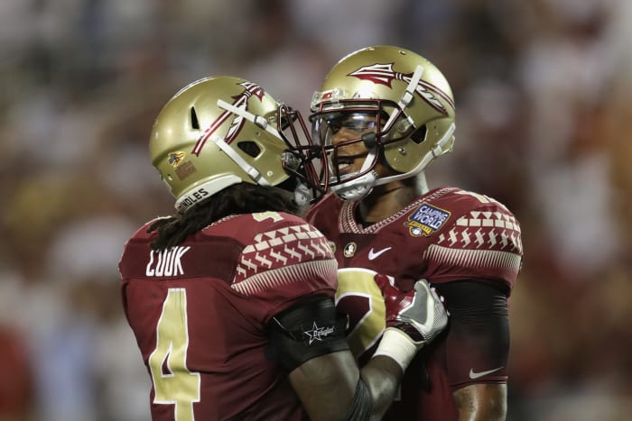 Deondre Francois celebrating with Dalvin Cook.