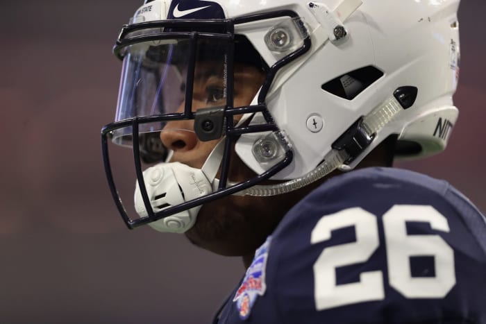 A closeup of Penn State's Saquon Barkley.