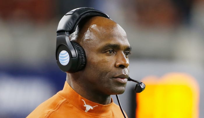 A closeup of Texas Longhorns football coach Charlie Strong