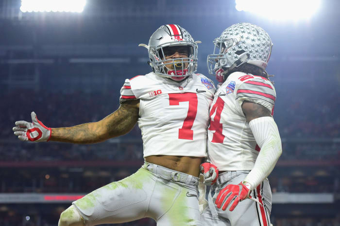 Ohio State football players celebrating.