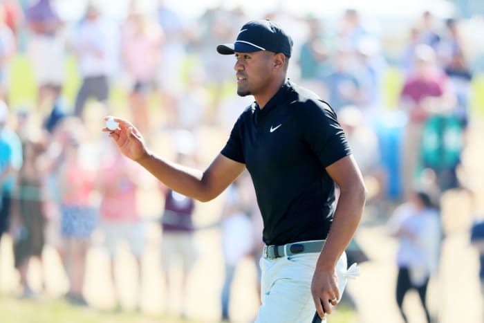 Tony Finau waves to the crowd after a hole at the U.S. Open.