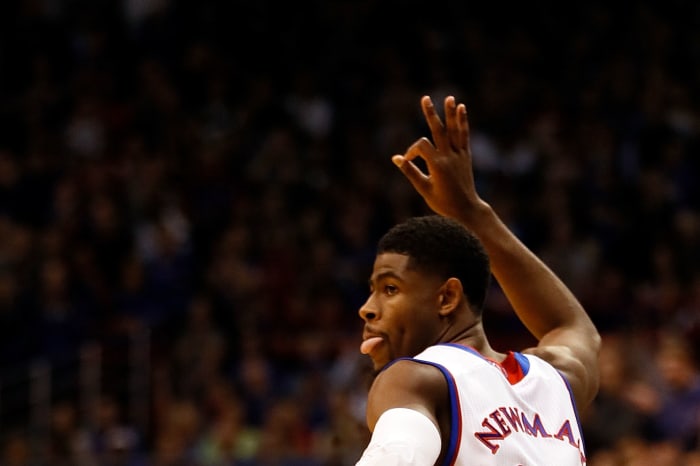 Malik Newman running down court for the Kansas Jayhawks.