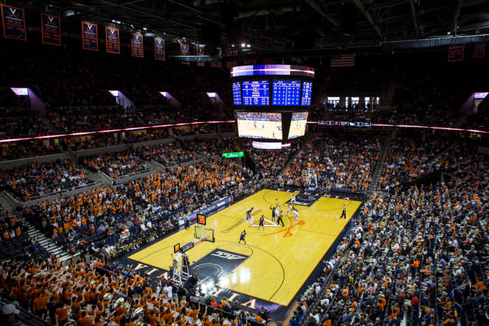 A general view of the Virginia Cavaliers basketball court.