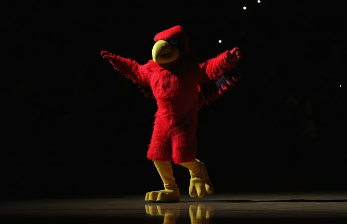 Louisville's mascot gets ready for a game.