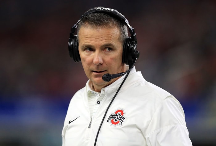 ARLINGTON, TX - DECEMBER 29: Head coach Urban Meyer of the Ohio State Buckeyes during the Goodyear Cotton Bowl against the USC Trojans in the second quarter at AT&T Stadium on December 29, 2017 in Arlington, Texas. (Photo by Ronald Martinez/Getty Images)