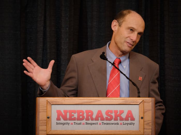 Mike Riley speaks during press conference.