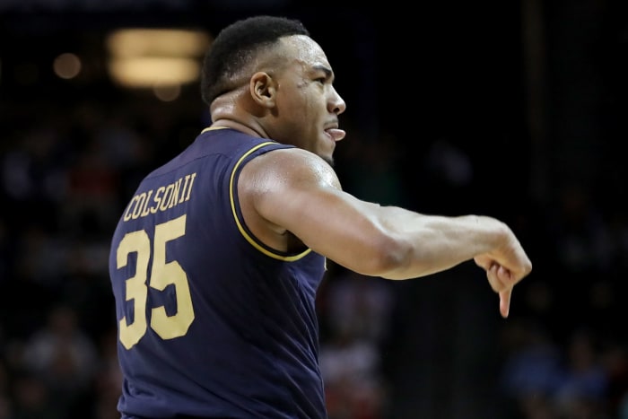 A closeup of Bonzie Colson in a Notre Dame uniform.