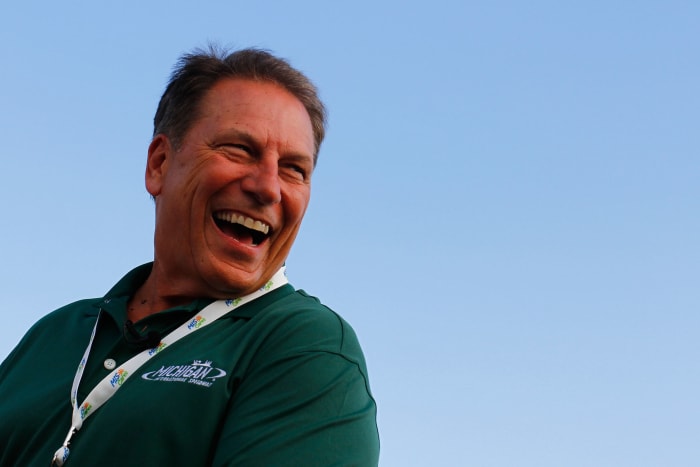 A closeup of Michigan State Spartans basketball coach Tom Izzo.
