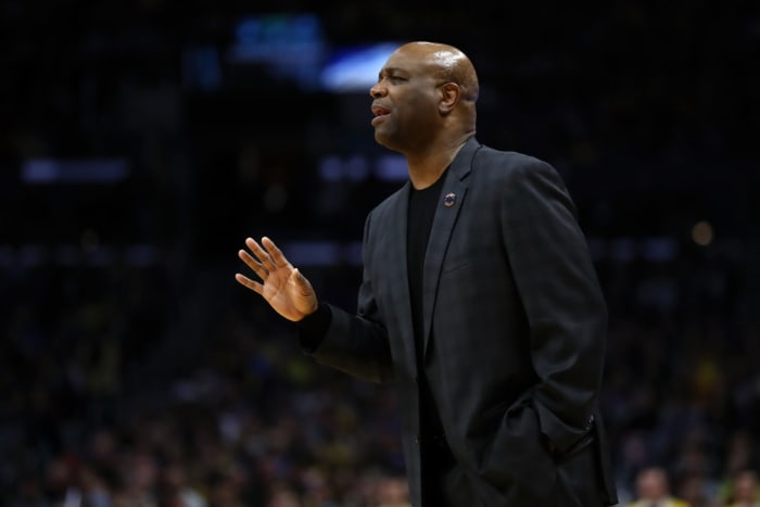 A closeup of Leonard Hamilton during a Florida State basketball game.