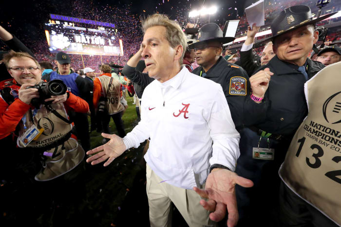 Nick Saban reacting after losing the National Championship