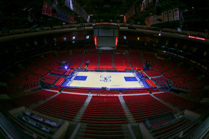 Wells Fargo Center overhead shot.