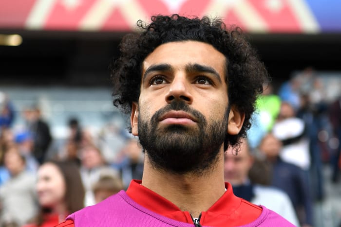 Mohamed Salah looks up before a match.