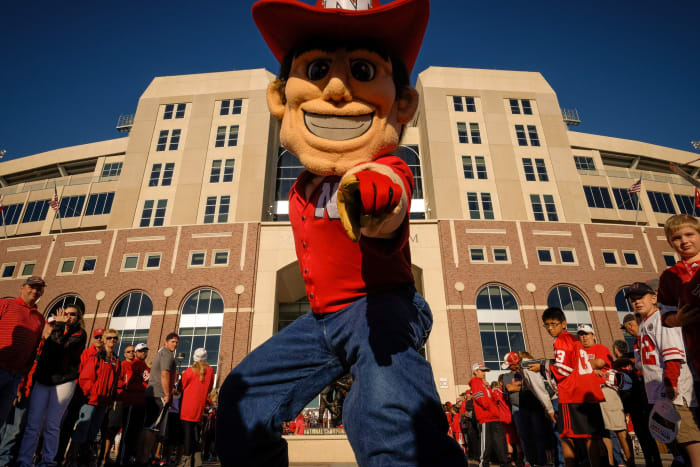 Herbie Husker fires up the fans.