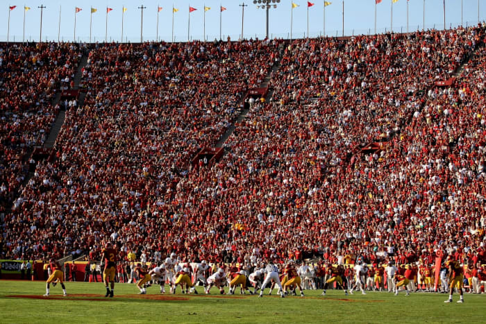 Stanford's offense going against USC's defense in the Coliseum.