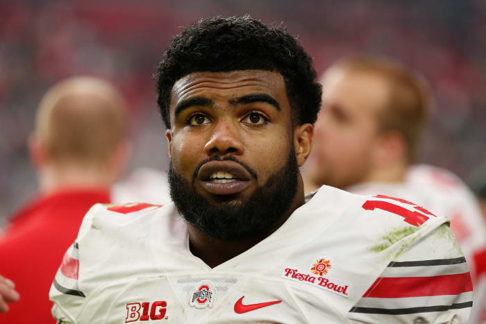A closeup of Ezekiel Elliott during an Ohio State game.