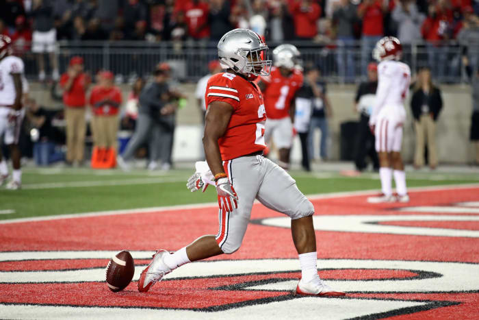 J.K. Dobbins celebrating an Ohio State touchdown.