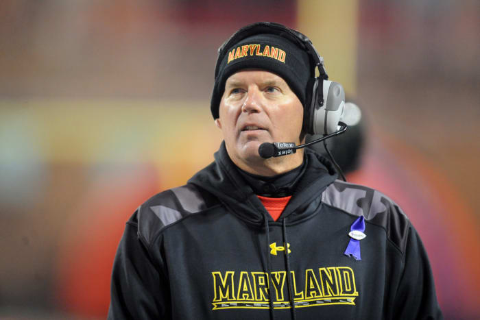 A closeup of Maryland football coach Randy Edsall.