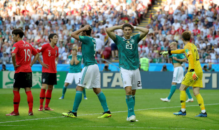 A World Cup game between the Korea Republic and Germany.
