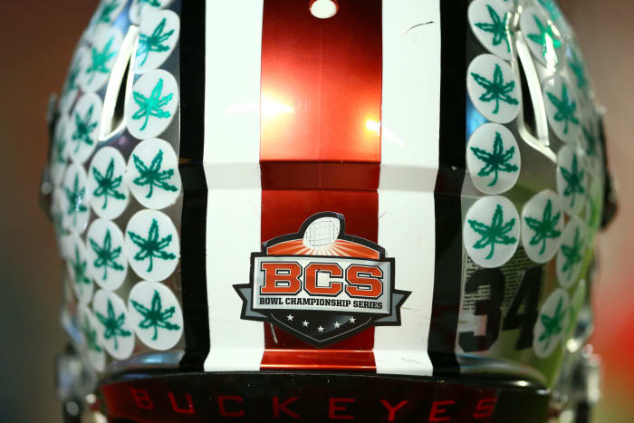 The back of Carlos Hyde's Ohio State helmet for the Orange Bowl in 2014.