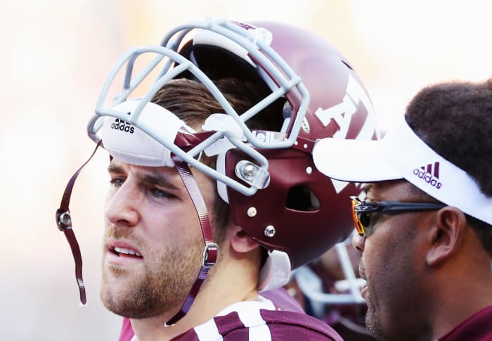 Trevor Knight in a Texas A&M helmet.