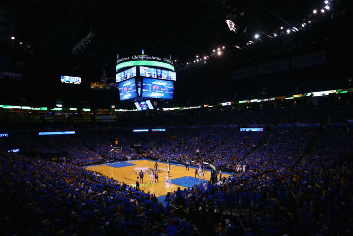 A general view of Chesapeake Energy Arena during the first half in game six of the Western Conference Finals.
